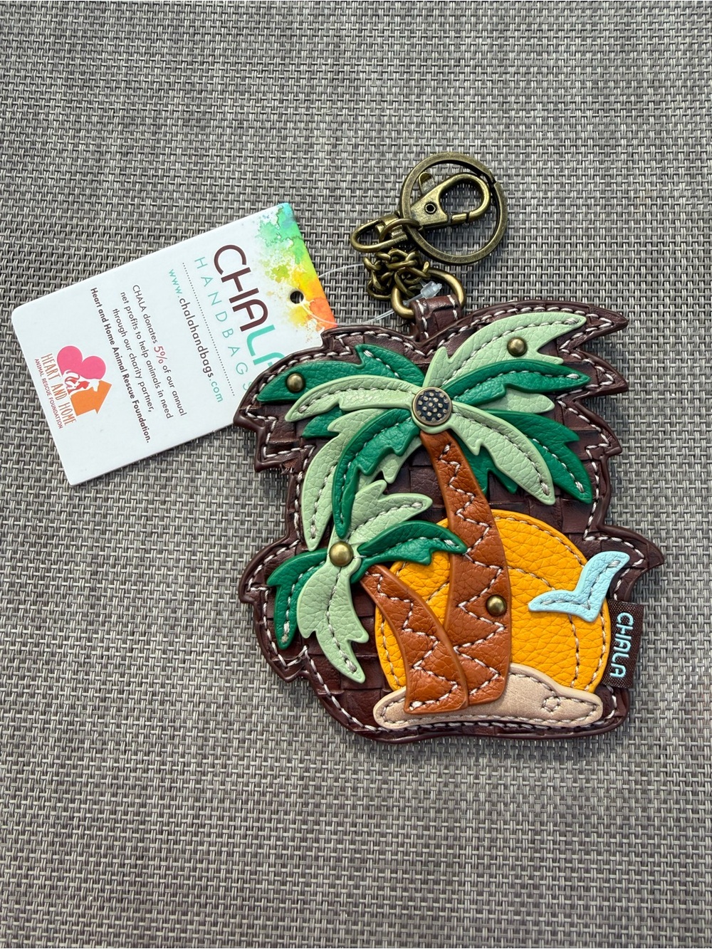 Chala Palm Tree Keychain Bag Charm Coin Pouch in Green & Brown